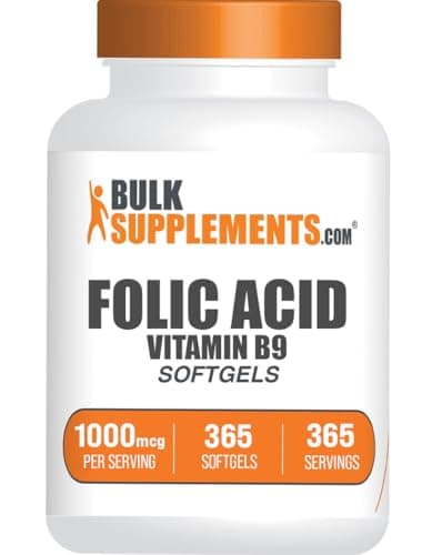BulkSupplements.com Folic Acid Softgels - Vitamin B9, Folic Acid 1000 mcg, Folate Supplement - Gluten Free, 1 Softgel per Serving, 365 Count (Pack of 1)