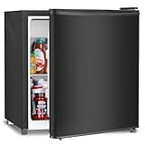 Antarctic Star Compact Refrigerator Mini Fridge with Freezer, Single Reversible Door, Dorm Fridge, Removable Glass Shelf, Defrost Button, for Bedroom, Office, Garage, 1.4 Cu. Ft, Black