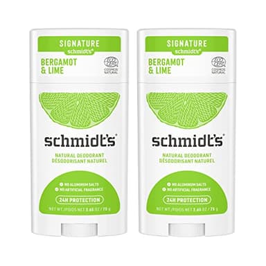 Schmidt's Aluminum Free Natural Deodorant Bergamot & Lime 2 count For Women and Men, with 24 Hour Odor Protection, Certified Cruelty Free, Vegan Deodorant, 2.65 oz