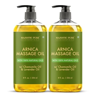 MAJESTIC PURE Arnica Sore Muscle Massage Oil for Massage Therapy-Refreshing & Relaxing-Natural Oils Lavender & Chamomile Essential Oils-All Skin Types- Men & Women Massage Lotion- 8 fl oz (Pack of 2)