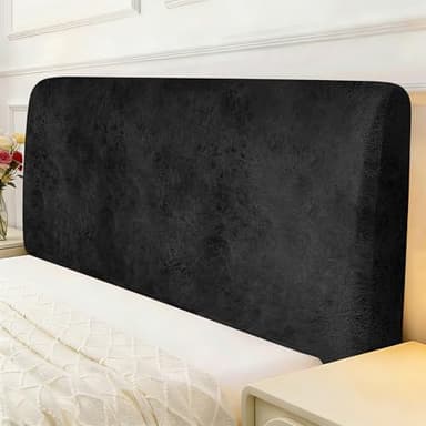 ANARACHON Leather Look Bed Headboard Cover, Stretch Soft Bed Headboard Slipcover Retro Dustproof Protector Cover for Bedroom Decor(Black, King:78.7")