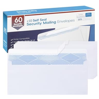 Yeplan 60PCS #10 Envelopes Letter Size Self Seal Business Envelopes No Window Security Mailing Envelopes Size 4-1/8 x 9-1/2 Inch - White 24LB Paper