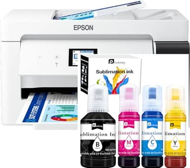 Pinckney Cartridge-Free Super-Tank Printer with Sublimation Ink Bundle for Heat Transfers, Easy Fill, Built-in Scanner & Copier and Printing up to 13 x 19 Inches (Wide Format)