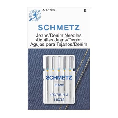SCHMETZ Jean & Denim Sewing Machine Needles - Precision Needles for Heavy Fabric, Size 110/18, 5-Needle Cards, Pack of 1