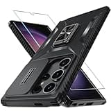 CASEJEEN for Samsung Galaxy S25 Ultra Case with Tempered Glass Screen Protector and Camera Lens Cover,Rotated Ring Stable Kickstand,Heavy Duty Shockproof Protective Phone Cover-Black