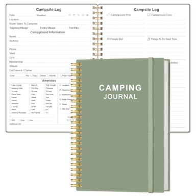 Heveboik Camping Journal and RV Travel Log Book - A5 Outdoor Camp & Adventure Journal for 25 Camping, Hiking Journal, Family Travel Books Camper Essentials Camping, 5.8" x 8.5", Cyan