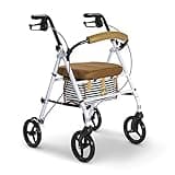 Medline Foldable Steel Rollator with Microban* Protection, 8" Wheels, Comfortable Seat, 300 lbs, Weight Capacity, White