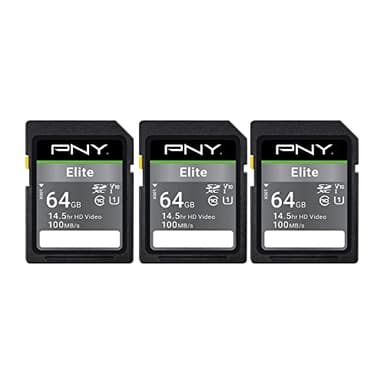 PNY 64GB Elite C10 U1 V10 SDXC Flash Memory Card 3-Pack, UHS-I, Full HD