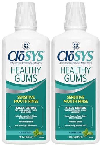 CloSYS Healthy Gums Mouthwash 32 Fl Oz, Pack of 2, Antiplaque, Anti-Gingivitis Mouthwash, Non-Burning, Non-Irritating