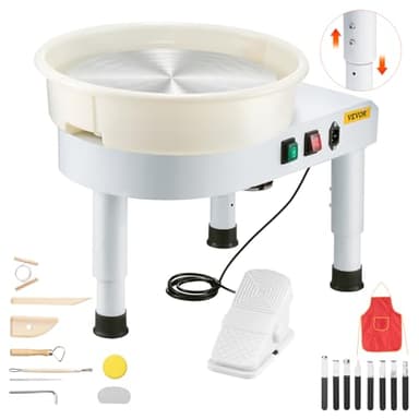 VEVOR 14in/35cm Pottery Wheel for Adults, 0-2in Lift-Table 450W Professional Pottery Kit with Foot Pedal Detachable Basin DIY Art Clay Potter's Wheel for Kids Adults Beginners at Home Pottery, White