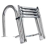 Amarine Made Boat Ladder 4 Step Pontoon Boat Ladder Folding Stainless Steel Dock Ladder Telescoping Ladder with Wide Steps Swim Deck Ladder with Pedal Hand Railing,Retaining Strap-400lb