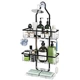 Fixwal Shower Caddy Hanging Over Head, Height Adjustable Bathroom Black Rustproof Shower Organizer Hanging Shelf Storage with 2 Soap Holders, Hooks for Towels, Sponge, Razor