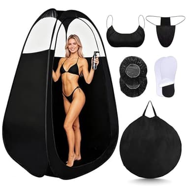 9-in-1 Large Deluxe Spray Tan Tent with Tan Spray Tanning Essentials Kit, Pop Up Portable Professional Mobile Self Tanning Tent Booth with Carry Bag & Waterproof Floor