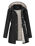 LOMON Women Rain Jacket Lightweight Hooded Jackets Women Lined Trench Coats Waterproof Outdoor Hiking Raincoat Black M (Cute Plaid Lining)