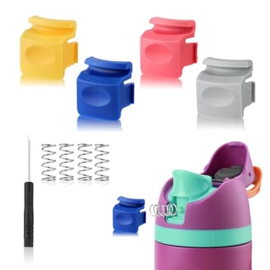 PEUTIER 4pcs Replacement Button Compatible with Owala FreeSip 24oz 32oz, Water Bottle Lid Mouth Push Switch Top Cap Seal Stopper Replacement Parts for Owala 16/19/24/32/40oz Accessories, 4 Colors
