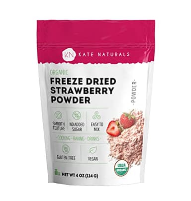 Kate Naturals Organic Freeze Dried Strawberry Powder for Baking & Drinks. Natural Strawberry Flavoring for Cakes, Icing & Smoothies (4oz, No Added Sugar)
