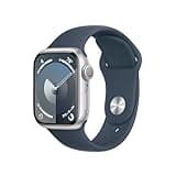Apple Watch Series 9 [GPS, 41mm] Silver Aluminum Case with Storm Blue Sport Band, M/L (Renewed)