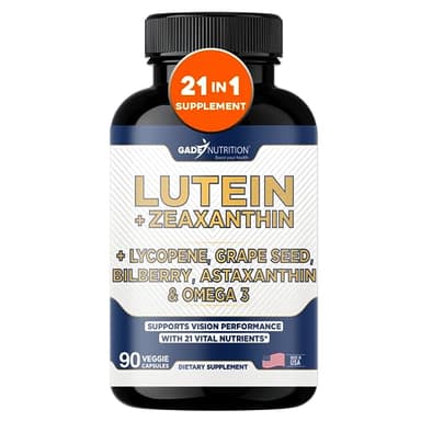 Gade Nutrition Lutein and Zeaxanthin Supplements | Astaxanthin Eye Vitamins with Omega 3, Resveratrol, Bilberry, Lycopene, Quercetin, Ginkgo Biloba, Vitamin D and More Eye Care Vitamins and Minerals
