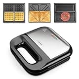 Sunvivi Waffle Iron, Panini Press Grill and Sandwich Maker Set, 3 in 1 Electric Sandwich Press with Removable Non-Stick Plates, Indicator Lights & Cool Touch Handle 750W