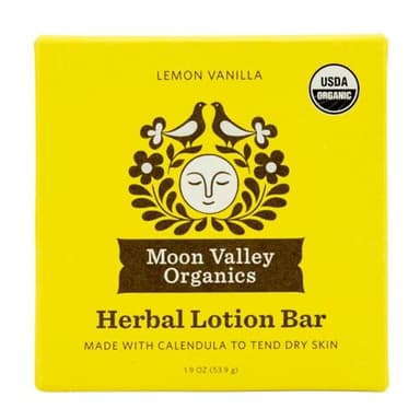 Moon Valley Organics Herbal Lotion Bar in Lemon Vanilla, Moon Melt Bar, Calendula and Comfrey, Beeswax, Heal and Restore Chapped Skin, Soothing