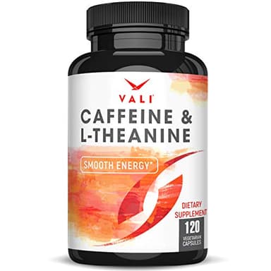 VALI Caffeine 50mg & L Theanine 100mg - Caffeine Pills & L-Theanine for Smart Smooth Energy & Focus Supplement. Nootropic Brain Booster Cognitive Support Stack & Focused Clarity. 120 Veggie Capsules