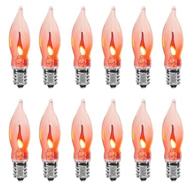 Abeja 12 Pack Flicker Light Bulb, Realistic Flame Shaped Bulb for Christmas & Halloween Candelabra Light Bulbs & String Light Replacement 1w, 120 Volt E12 Flame Candelabra Light Bulbs