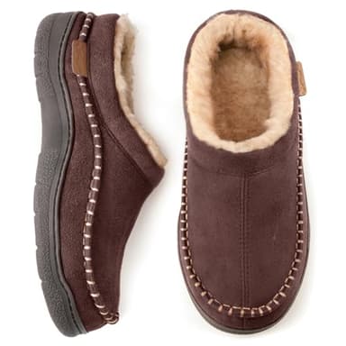 Zigzagger Men's Slip On Moccasin Slippers, Indoor/Outdoor Warm Fuzzy Comfy House Shoes, Fluffy Wide Loafer Slippers,Coffee, 9-10 D(M) US