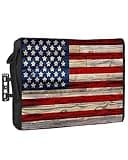 American Flag Outdoor TV Cover 60 to 65 Inches Weatherproof & Waterproof, Red Striped Blue Star Outdoor TV Enclosure with Remote Control Pocket, Vintage Wooden TV Screen Protectors for Outside TV