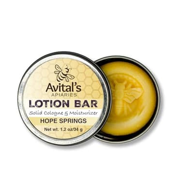 Avital's Apiaries Hope Springs 1.2 oz Beeswax Lotion Bar – Solid Body Butter Bar for Dry Skin – Natural Moisturizer with Shea Butter, Avocado & Argan Oils – Plastic-Free Skincare