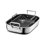 HexClad Hybrid Nonstick Small Roasting Pan with Rack, Dishwasher-Friendly, Oven-Safe Up to 900°F, Compatible with All Cooktops
