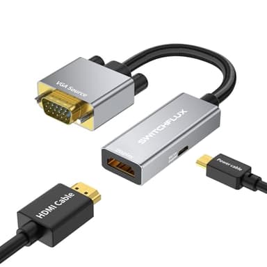 SWITCHFLUX VGA to HDMI Adapter, Uni-Directional 1080P@60Hz VGA (Source) to HDMI (Display) Converter Compatible with Computer, Laptop, Graphics Card, Monitor, Projector