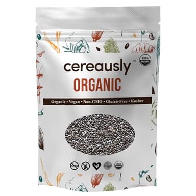 Organic Black Chia Seeds 4 lb Bulk – High Fiber Omega-3 Superfood, Non-GMO, Gluten Free, Vegan, Kosher, Whole Chia Seeds for Smoothies, Chia Pudding, Overnight Oats & Baking – Cereausly