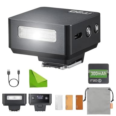 Godox iT20 S IT20S TTL Auto Mini Flash for Sony ZV-1 / ZV-E10 / ZV-1 II TTL/Manual Modes with USB-C Rechargeable 300mAh Battery,1.5s Recycle,Hot Shoe Triggering for Sony A7C A6400 A6000 (Black)