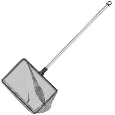 Pawfly 5 Inch Aquarium Fish Net with Telescopic Stainless Steel Handle Larger Square Net with Soft Fine Mesh Sludge Food Residue Wastes Skimming Cleaning Net for Fish Tanks Small Koi Ponds and Pools