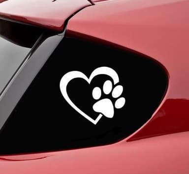 HEART with DOG PAW Puppy Love 4" (color: BRIGHT WHITE) Vinyl Decal Window Sticker for Cars, Trucks, Windows, Walls, Laptops, and other stuff.