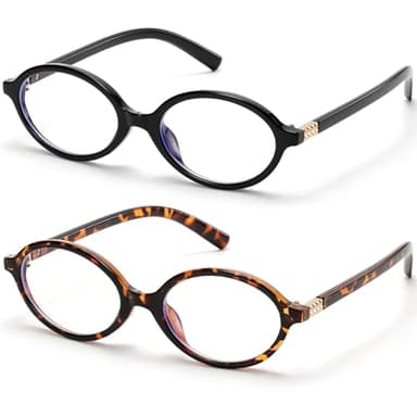 ViewJoy Retro Oval Blue Light Glasses for Women Fashion Computer Glasses Bluelight Blocking Medium Eyewear 2 Pack Vintage Frame