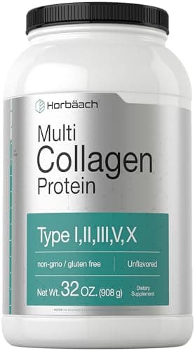 Horbaach Multi Collagen Protein Powder 32 oz | Type I, II, III, V, X | Hydrolyzed Collagen Peptides | Keto & Paleo Friendly | Unflavored & Gluten Free