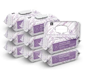 Amazon Elements Baby Wipes, Sensitive, Unscented, Cleans Gently, 810 Count, Flip-Top Packs, Pack of 9