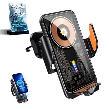 Fast Wireless Car Charger Wireless Charging Phone Mount for Car Magnetic Navigation Car Phone Holder Automatic Smart Sensor Clamping Rotating with Charger Station Fast Wireless Charger Max 120W(Black)