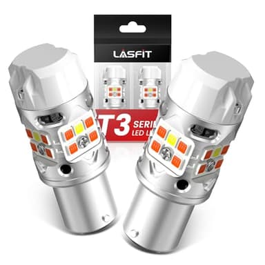LASFIT T3 1157 Switchback LED Bulbs with Built-in Resistor, 500% Brighter Dual-Color White Amber Turn Signal Lights, Error-Free CANBUS Ready 2357 2057 7528 BAY15D P21/5W DRL Parking Bulbs, Pack of 2