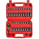 LLNDEI 1/4”Drive Impact Socket Set, 52 PCS Mechanic Tool Set with 72-Tooth Ratchet & Adapter, CR-V, Metric and SAE Sockets Storage Kit for Household Automotive Repair DIY Project