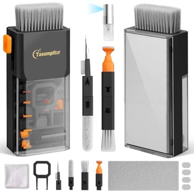 Keyboard Cleaning Kit Keyboard Cleaner, All in One Computer Screen and Laptop Cleaner, Compact Portable Electronic Laptop Cleaning Kit with Soft Brush and Spray for MacBook iPad iPhone Earbud, Black