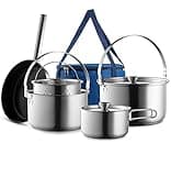 Camping Cookware Set 304 Stainless Steel 8-Piece Pots & Pans Open Fire Cooking Kit | Frying Pan Steamer with Travel Tote Bag | Compact for Outdoors & Indoors Kitchen Campfire Hiking RV
