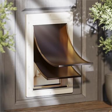 PETCOMING Never Rust Dog Door with Durable Plastic Frame, Large Doggy Door for Interior and Exterior Doors, Doggie Door with Magnetic Flaps, Closing Panel, Telescoping Tunnel, for Pets Up to 100lb