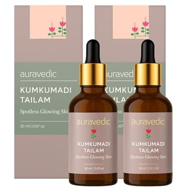 Auravedic Kumkumadi Tailam Face Oil with Saffron & 20+ Ayurvedic Herbs | For Dull Skin, Uneven Tone & Dark Spots | Lightweight Night Facial Oil for Natural Glow | 1.01 Fl Oz (Pack of 2)