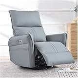 cinkehome Power Swivel Rocker Recliner with USB, Overstuffed Electric Reclining Chair, Faux Leather Rocker Recliner for Small Spaces, Living Room