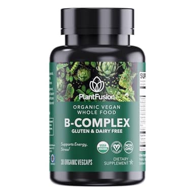 PlantFusion Organic Vitamin B-Complex, Vegan Whole Food Supplement for Energy & Metabolism, Methylated B12, Guava, Lemon & Basil, Non-GMO, Gluten-Free - 30 Capsules