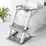 SKYROKU 8868 Potty Training Seat with Step Stool - Adjustable Height, Non-Slip, Splash-Proof, Foldable 2-in-1 Toddler Potty Seat with Armrests and Replaceable Cushion - Fits Most Toilets (Grey)