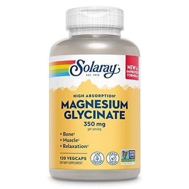 SOLARAY Magnesium Glycinate Capsules, Chelated Magnesium Bisglycinate w/BioPerine, Higher Absorption Magnesium Supplement - Bones, Muscles, Heart Support, Vegan (30 Servings, 120 VegCaps)