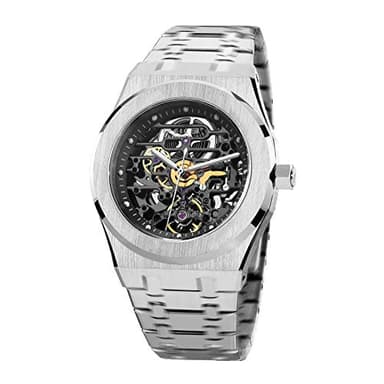 FEICE Watches for Men Automatic Skeleton Watch 42mm Case Stainless Steel Mechanical Anti Shock Waterproof Luminous Sapphire Crystal Analog Watches Business Wristwatch Adjustable Band Durable for Daily Wear FM019HOT